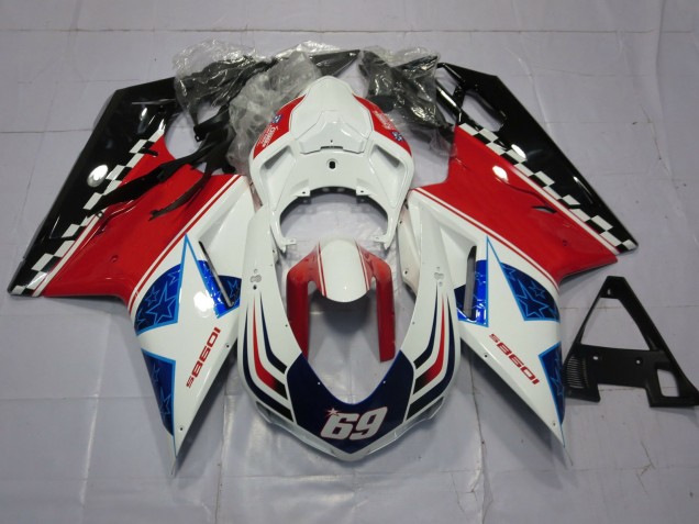 69 Blanco & Rojo 2007-2014 Ducati 848 1098 1198 Carenados Moto