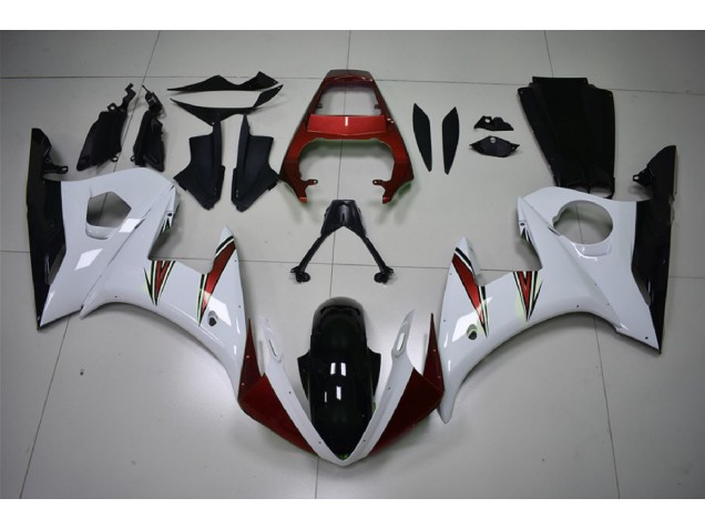 Acentos En Blanco Brillante & Rojo 2003-2004 Yamaha R6 Carenados Moto