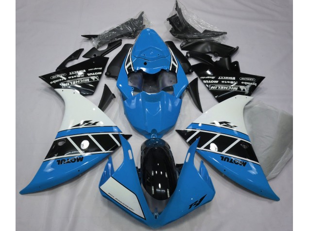 Azul Claro Brillante Blanco & Negro 2012-2014 Yamaha R1 Carenados Moto