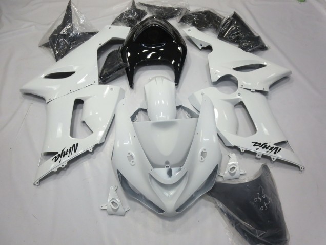 Blanco Brillante Con Cola Negra 2005-2006 Kawasaki ZX6R Carenados Moto