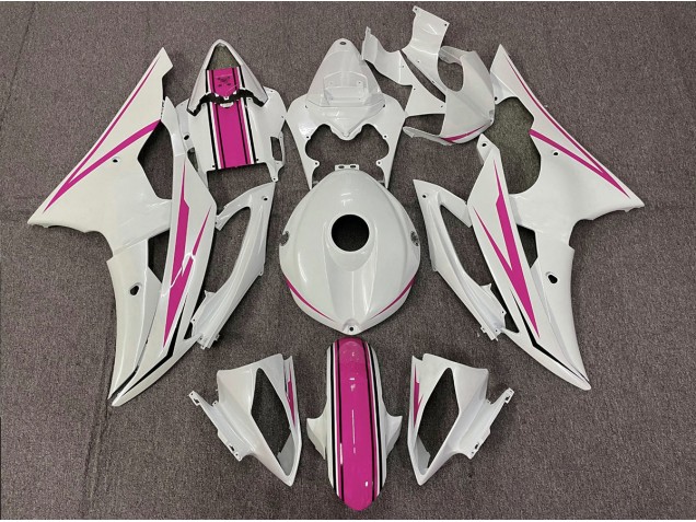 Blanco Brillante & Rosa 2008-2016 Yamaha R6 Carenados Moto