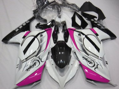 Blanco Brillante & Rosa 2013-2018 Kawasaki Ninja 300 Carenados Moto