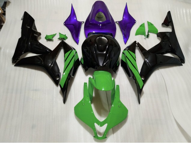 Detalles En Negro Brillante Verde & Morado 2007-2008 Honda CBR600RR Carenados Moto
