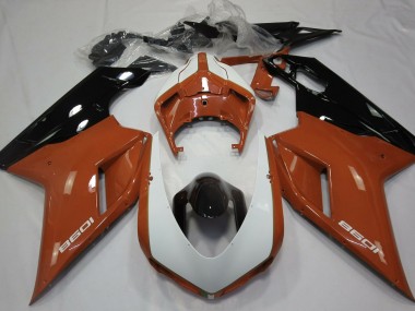 Naranja Brillante & Blanco 2007-2014 Ducati 848 1098 1198 Carenados Moto