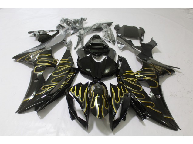 Negro Brillante & Llama 2008-2016 Yamaha R6 Carenados Moto