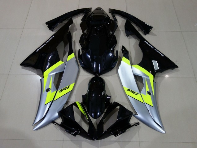 Negro Brillante & Plateado 2008-2016 Yamaha R6 Carenados Moto