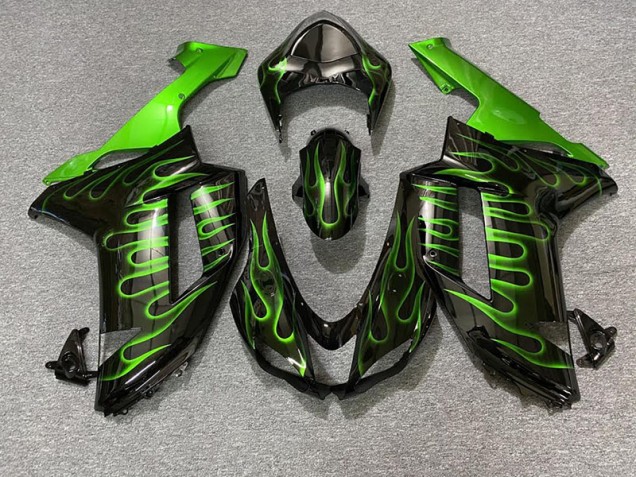 Negro Brillante & Verde Llama 2007-2008 Kawasaki ZX6R Carenados Moto