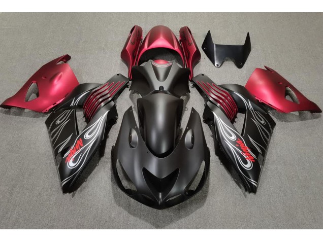 Negro Mate & Rojo 2006-2011 Kawasaki ZX14R Carenados Moto