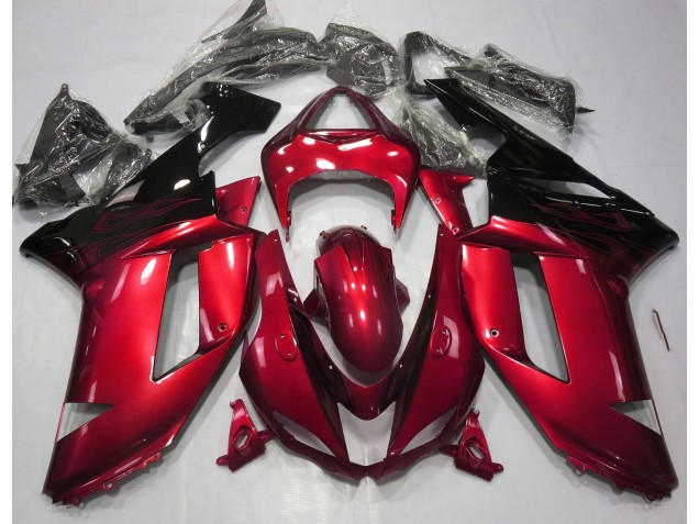 Rojo Brillante & Negro 2007-2008 Kawasaki ZX6R Carenados Moto