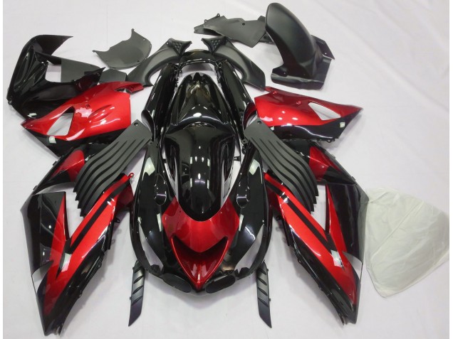 Rojo Brillante & Negro Liso 2006-2011 Kawasaki ZX14R Carenados Moto