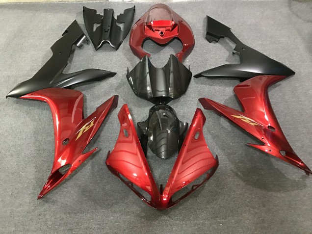 Rojo Granate & Estilo Fibra De Carbono 2004-2006 Yamaha R1 Carenados Moto